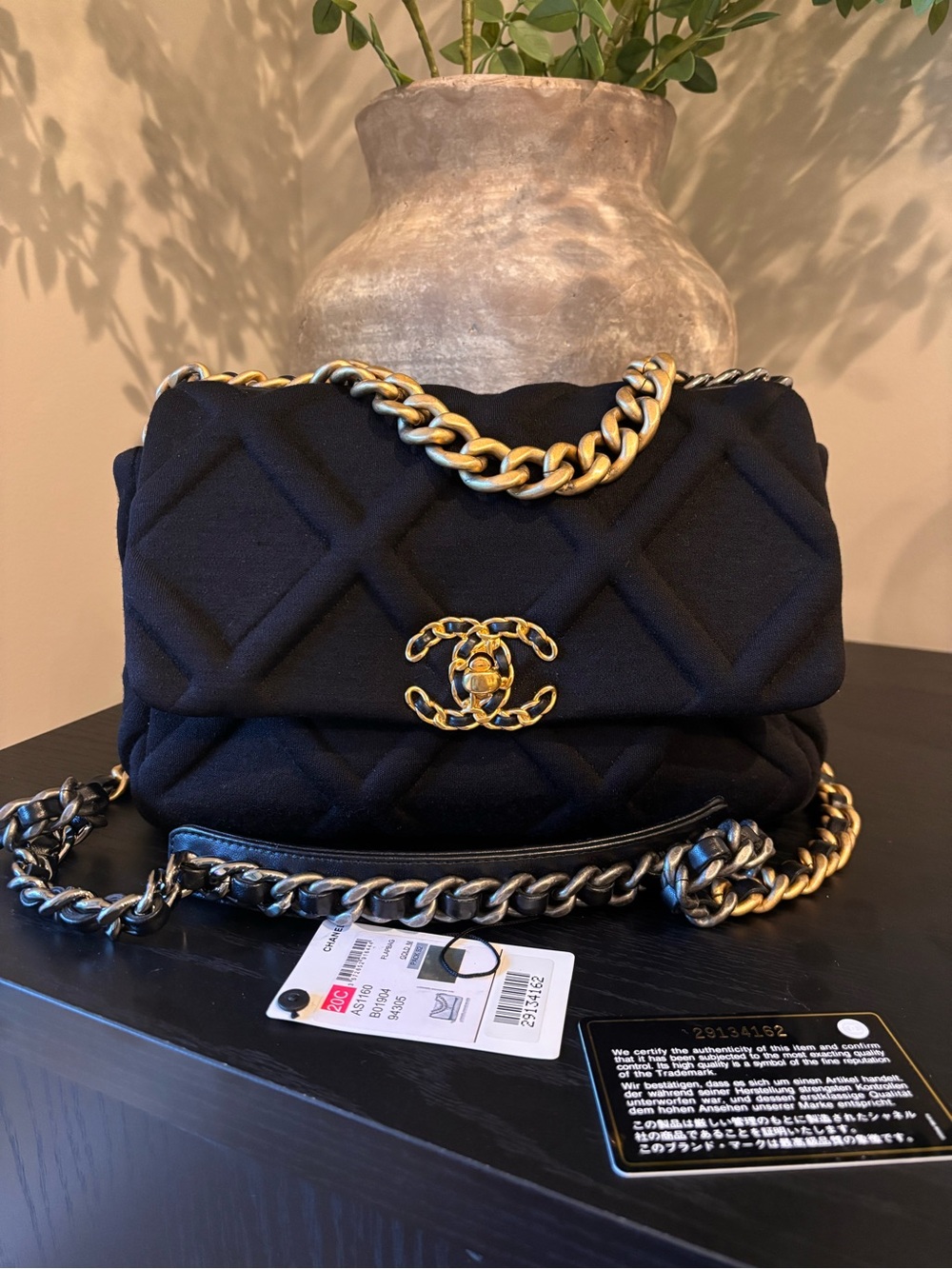Authentic Chanel Black Jersey Small 19 Flap Bag
